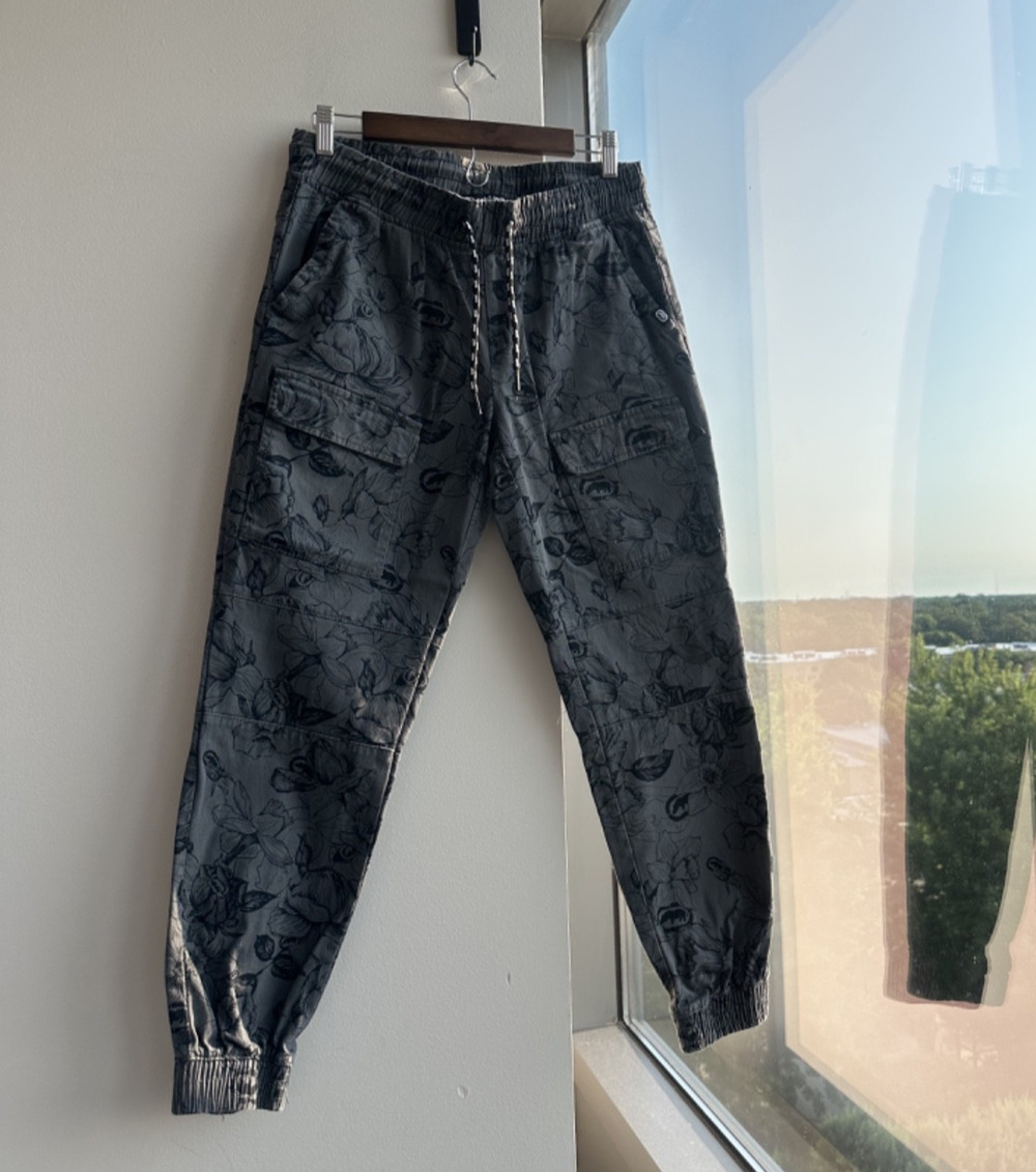 Ecko Unltd Gray Floral Print Jogger Drawstring Pants Women's Small